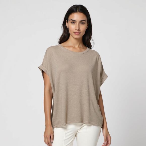 Lulus Small Brown Dolman Top Crew Neck Relaxed Fit Quiet Luxury Essential Chic - Picture 2 of 7